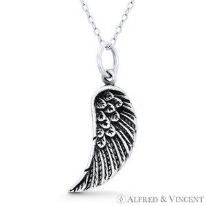 Angel's Wing Charm Pendant in Oxidized .925 Sterling Silver